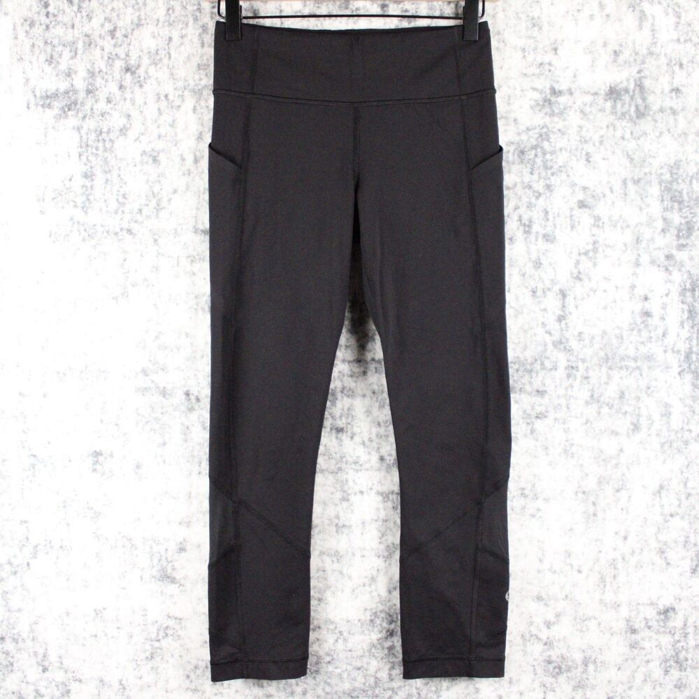 Lululemon Cropped Leggings Womens Size 4 Black Gym Yoga Fitness Stretch